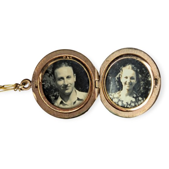 Antique Mourning Gold Locket Necklace 1/20 12KT Gold Filled Magnet Chain - Picture 12 of 15